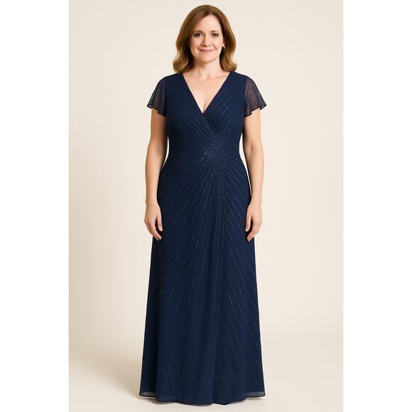 David's Bridal Beaded Short Sleeve V-Neck Dress Pleats SZ 8 NWT STYLE# WGINCL761 - Picture 1 of 10